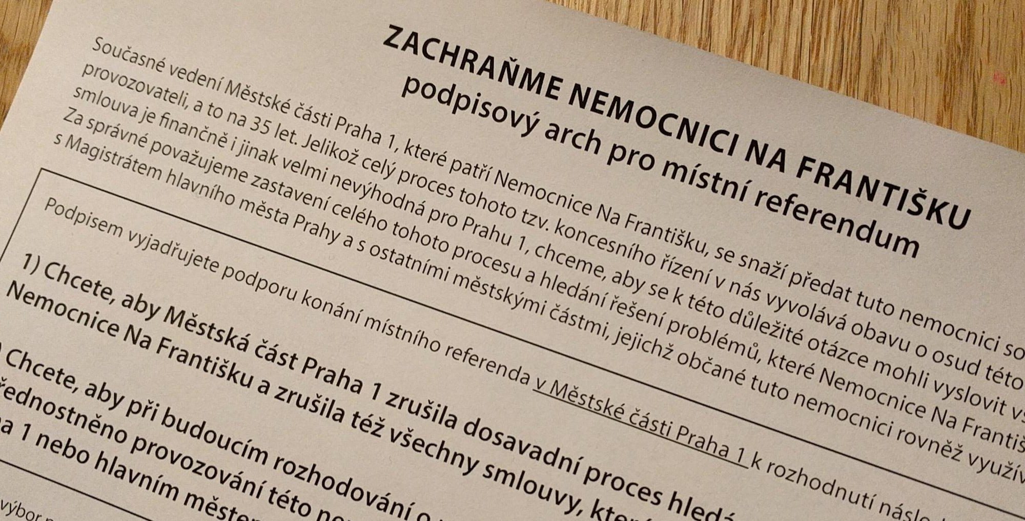 Zahajujeme sběr podpisů pro vyhlášení místního referenda za záchranu Nemocnice Na Františku