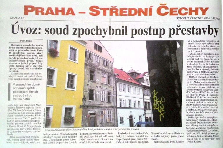 Úvoz: soud zpochybnil postup přestavby